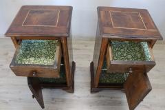 19th Century Italian Inlaid Walnut Pair of Antique Nightstands - 3376608