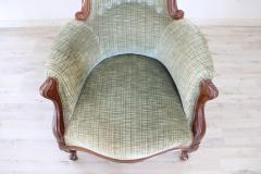 19th Century Italian Louis Philippe Walnut Antique Armchair with Velvet Seat - 2550578
