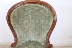 19th Century Italian Louis Philippe Walnut Antique Armchair with Velvet Seat - 2550579