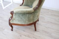 19th Century Italian Louis Philippe Walnut Antique Armchair with Velvet Seat - 2550583