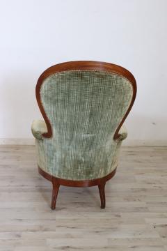 19th Century Italian Louis Philippe Walnut Antique Armchair with Velvet Seat - 2550585