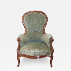 19th Century Italian Louis Philippe Walnut Antique Armchair with Velvet Seat - 2552511