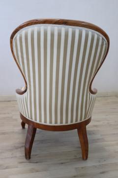 19th Century Italian Louis Philippe Walnut Armchair with Silk Seat - 2222571