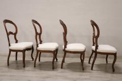 19th Century Italian Louis philippe Carved Walnut Set of Four Antique Chairs - 3968692