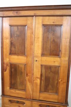 19th Century Italian Solid Cherry and Walnut Wood Antique Wardrobe or Armoire - 2670220