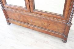 19th Century Italian Solid Walnut Wood Antique Armoire with Mirror - 2227493