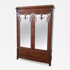 19th Century Italian Solid Walnut Wood Antique Armoire with Mirror - 2228972