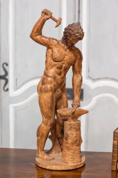 19th Century Italian Terracotta Statuette of Vulcan Forging a Dagger on an Anvil - 3650529