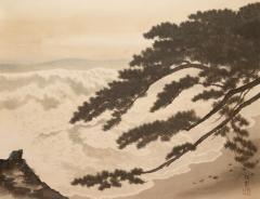 19th Century Japanese Scroll Ocean Wave and Pine Tree - 4124498