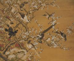 19th Century Japanese Scroll Painting Birds Flowers of the Four Seasons  - 3717999