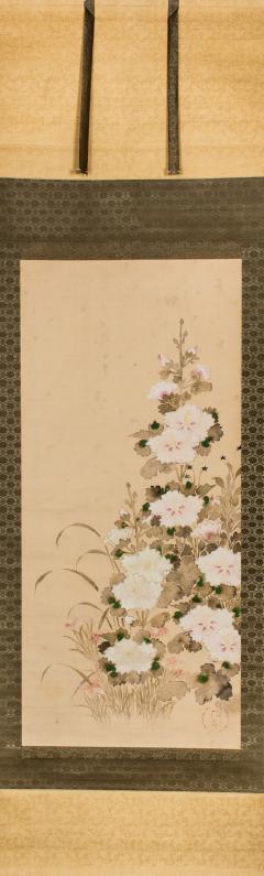 19th Century Japanese Scroll of Hollyhocks - 1344222