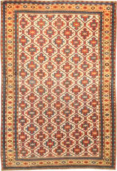 19th Century Kazak Handmade Wool Rug in Red Yellow and Blue - 2460855