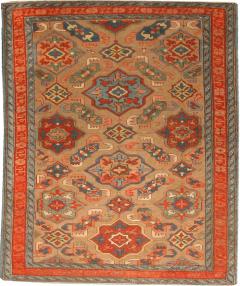 19th Century Kuba Orange and Blue Handmade Wool Rug - 2460846