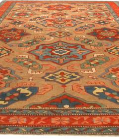 19th Century Kuba Orange and Blue Handmade Wool Rug - 2460847