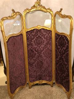19th Century Louis XV Giltwood Three Fold Screen with Original Glass Panels - 2491092