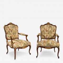 19th Century Louis XV Style Walnut Framed Pair French Berg res Armchairs - 3536421