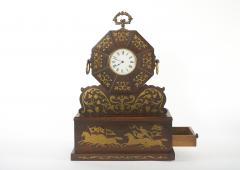 19th Century Mahogany Brass Inlay Desk Clock - 2471623