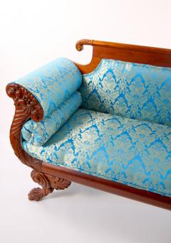 19th Century Mahogany Wood Framed Empire Style Upholstered Sofa - 3534689