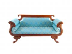 19th Century Mahogany Wood Framed Empire Style Upholstered Sofa - 3534690