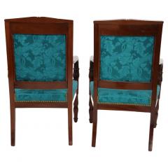 19th Century Mahogany Wood Framed Upholstered Armchair Set - 2785595