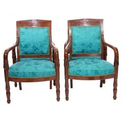 19th Century Mahogany Wood Framed Upholstered Armchair Set - 2785596