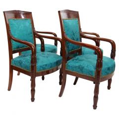 19th Century Mahogany Wood Framed Upholstered Armchair Set - 2785597