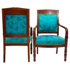 19th Century Mahogany Wood Framed Upholstered Armchair Set - 2785605