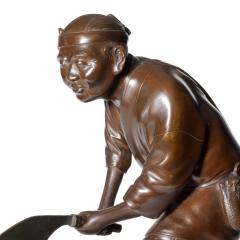 19th Century Meiji Period Bronze of a Woodcutter Sawing a Large Tree Trunk - 1105831