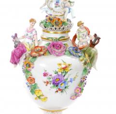 19th Century Meissen Rococo Style Flower Encrusted Covered Urns from Germany - 4707710