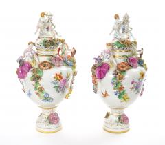 19th Century Meissen Rococo Style Flower Encrusted Covered Urns from Germany - 4707714