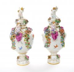 19th Century Meissen Rococo Style Flower Encrusted Covered Urns from Germany - 4707716