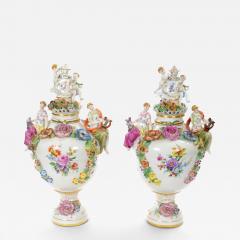 19th Century Meissen Rococo Style Flower Encrusted Covered Urns from Germany - 4708325
