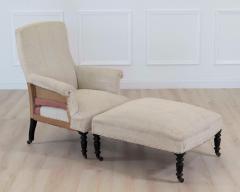 19th Century Napoleon III Square Back Armchair with Matching Footstool - 4663377