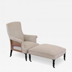 19th Century Napoleon III Square Back Armchair with Matching Footstool - 4681881