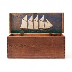 19th Century New England Sea Chest with Folk Art Painted Lid - 2657970