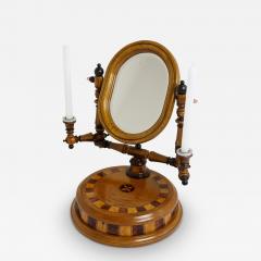 19th Century Oakwood Vanity Table With Candlesticks Micro Inlays AT ca 1890 - 3393785