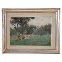 19th Century Oil Painting on Canvas Italian Olive Grove Landscape Signed - 4040674