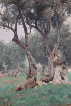 19th Century Oil Painting on Canvas Italian Olive Grove Landscape Signed - 4040678