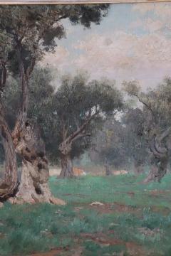 19th Century Oil Painting on Canvas Italian Olive Grove Landscape Signed - 4040679