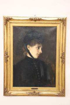 19th Century Oil Painting on Canvas Signed G Puricelli Young Woman Portrait - 3961225