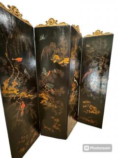 19th Century Painted Gilt Decorated 4 Panel Screen - 3761225