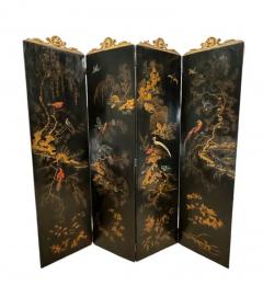 19th Century Painted Gilt Decorated 4 Panel Screen - 3761258