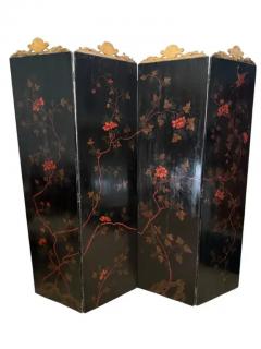 19th Century Painted Gilt Decorated 4 Panel Screen - 3761263