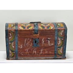 19th Century Painted Pine Marriage Trunk - 3730502