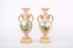 19th Century Pair Gilt Porcelain Decorative Urns Vases - 1943869