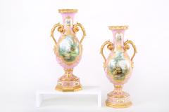 19th Century Pair Gilt Porcelain Decorative Urns Vases - 1943870