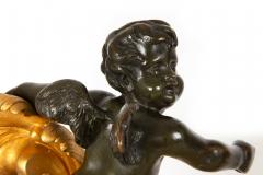19th Century Pair Louis XV Style Bronze Fireplace Chenets with Putto Sculpture - 4794188