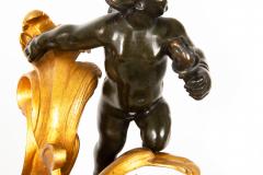 19th Century Pair Louis XV Style Bronze Fireplace Chenets with Putto Sculpture - 4794193