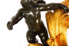 19th Century Pair Louis XV Style Bronze Fireplace Chenets with Putto Sculpture - 4794194