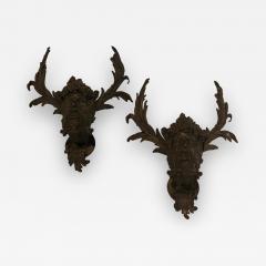 19th Century Pair of Antique Patinated Bronze Satirical Mask Wall Lights Sconces - 1219195